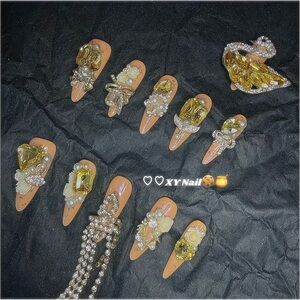 Gold and Cream Press-On Nails